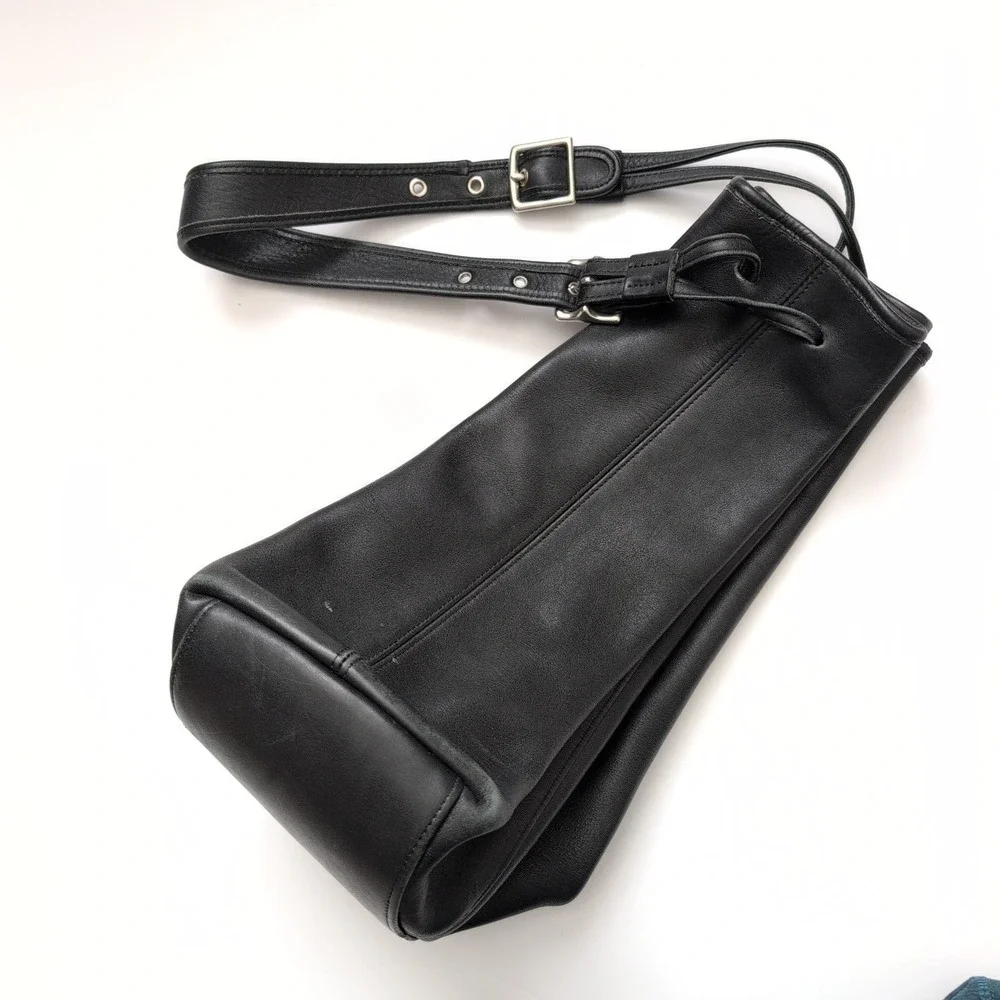Vintage Coach Black Leather Drawstring‎ Bucket Bag Purse Legacy Sling Hobo 9166